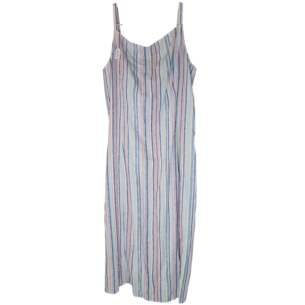 Old Navy dress maxi XXL cami slip style multicolor stripes linen blend vacation